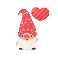 Dwarfs or gnomes hold pink heart balloons. For valentine's day greeting card