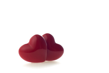 red hearts of love on white
