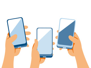 スマートフォンを持つたくさんの手