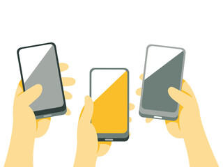 スマートフォンを持つたくさんの手