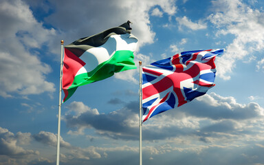 Flags of Palestine and UK British.