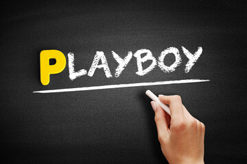 Playboy text on blackboard, concept background - obrazy, fototapety, plakaty