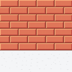 Orange brick texture pixel art. Vector picture. Walls and snow.
