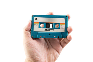 hand with audio cassette isolated