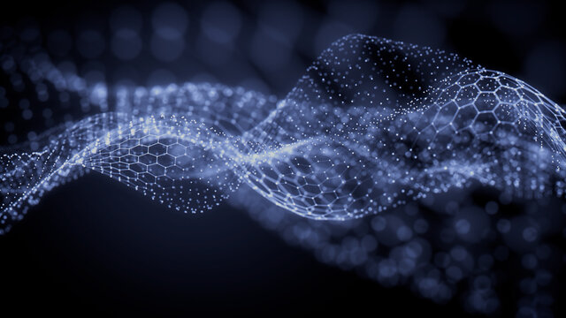 Medical Innovation concept. Scientific information represented as a High Tech Futuristic Particle Network. Abstract background. 3D render