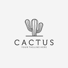 Desert Cactus Logo Vector Design Vintage Illustration Line Art