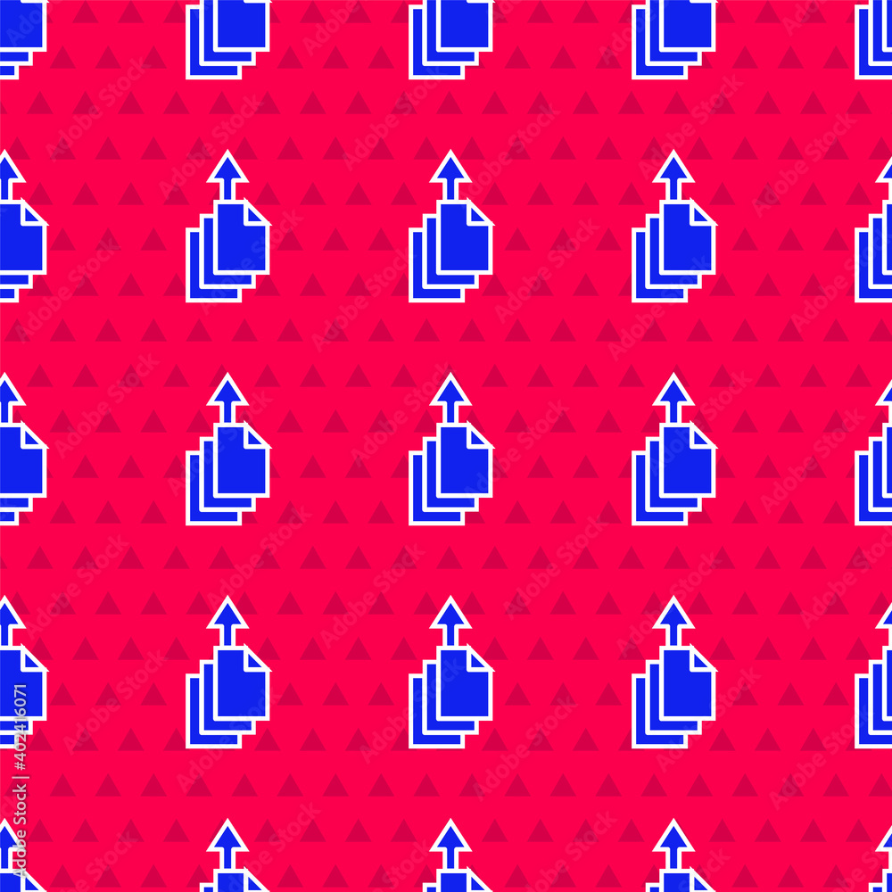 Poster blue data export icon isolated seamless pattern on red background. vector.