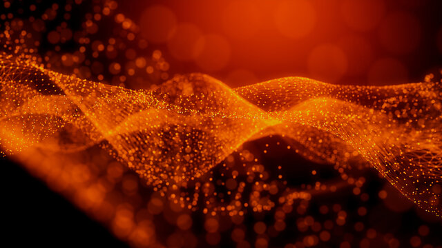 Abstract 3D Technology concept. Big Data and Artificial Intelligence represented as a High Tech Futuristic Particle Network. Abstract background. 3D render