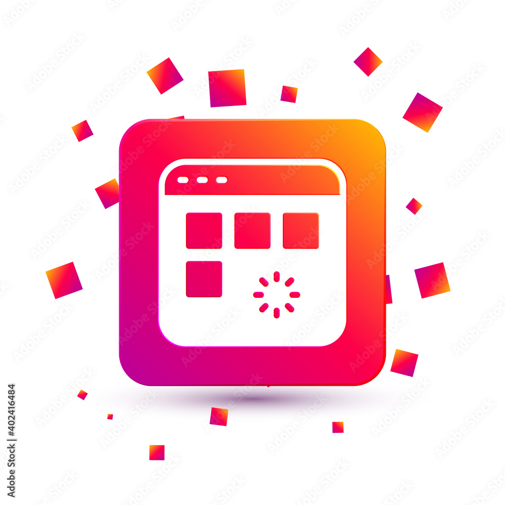 Poster white loading a data window with a progress bar icon isolated on white background. square color butt