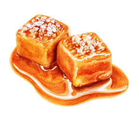 Salted caramel composition watercolor illustration isolated on white background