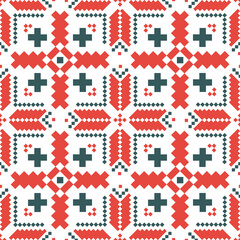 Ukrainian, Belarusian embroidery vector seamless pattern, cross-stitch ornament inpired by folk art - Vyshyvanka. Slavic ornament from Eastern Europe, repetitive decoration in red and black