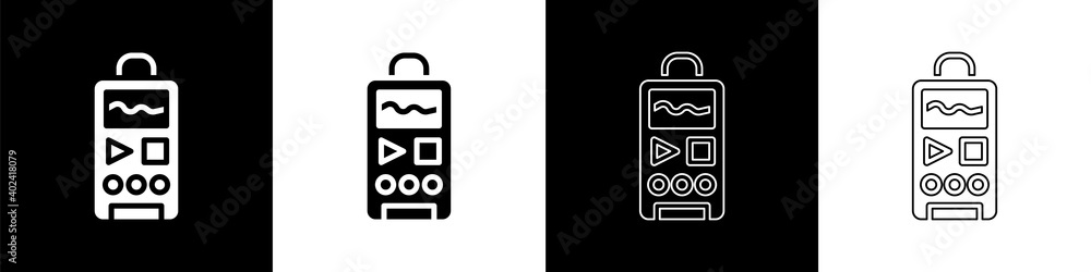 Poster set dictaphone icon isolated on black and white background. voice recorder. vector.