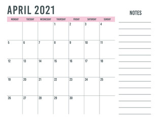simple calendar april 2021 
