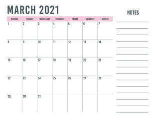 simple calendar march 2021 
