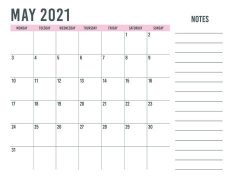 simple calendar may 2021
