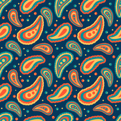 vector seamless pattern with hand drawn ethnic oriental ornament on a dark blue background. pattern for printing on fabric, clothing, packaging, wrapping paper. background for websites and apps