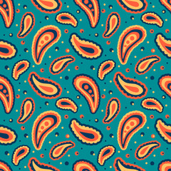 vector seamless pattern with hand drawn ethnic oriental ornament on a blue background. pattern for printing on fabric, clothing, packaging, wrapping paper. background for websites and apps