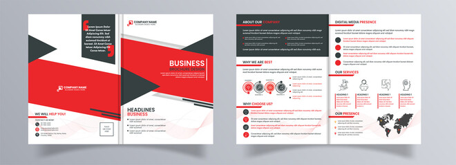 Business Bi-Fold Brochure Template Layout In Front And Back View.