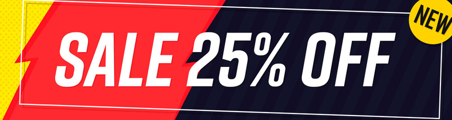 Sale 25% off, web banner design template, discount horizontal poster, vector illustration 