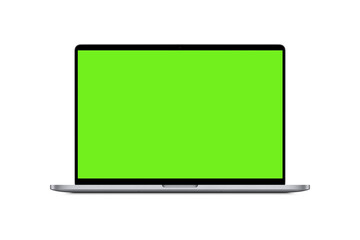 laptop with green screen and white background