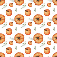 Watercolor pumpkin fall patterns, Autumn digital paper pack, Thanksgiving digital paper, Seamless patterns