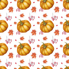 Watercolor pumpkin fall patterns, Autumn digital paper pack, Thanksgiving digital paper, Seamless patterns