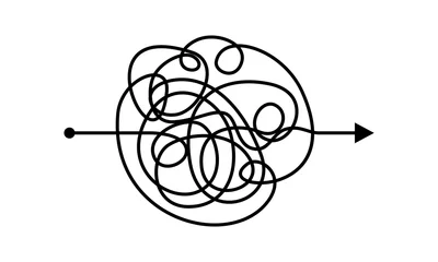 Foto op Canvas Circle Tangled line, complex knot rests in straight line isolated vector illustration © Lucky Creative's