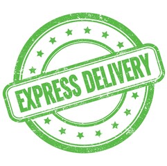 EXPRESS DELIVERY text on green grungy round rubber stamp.