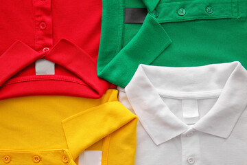 Polo shirts with buttoned collar neck, closeup