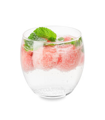 Glass with tasty watermelon cocktail  on white background