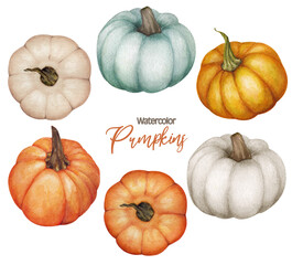 Watercolor Pumpkin clipart, Halloween, Autumn set, fall clipart, 