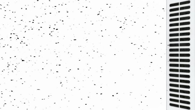 Dust or dirt from the ventilation grill. Room pollution concept on white background. Allergic pathogen. Animated 4K video.