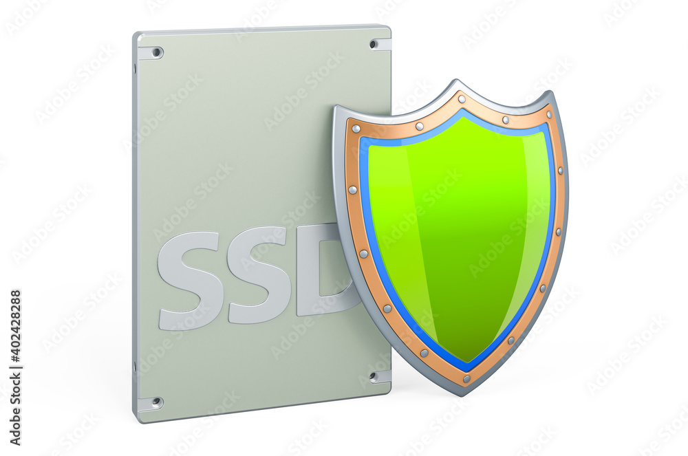Poster ssd with shield, 3d rendering