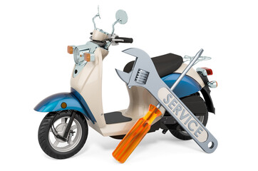 Service and repair of motor scooter, 3D rendering