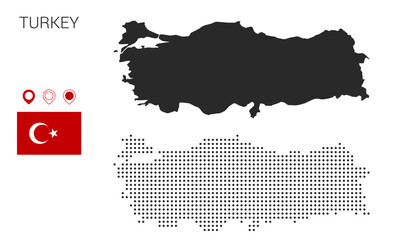 Map of Turkey silhouette, Turkey map dotted, Flag of Turkey, Vector illustration flat