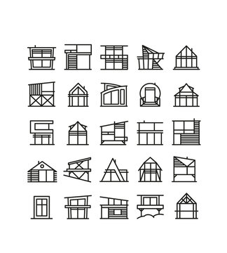 collection de symboles de cabanes modernes, extension de maison, maison de vacances, g&icirc;te, atelier, bureau