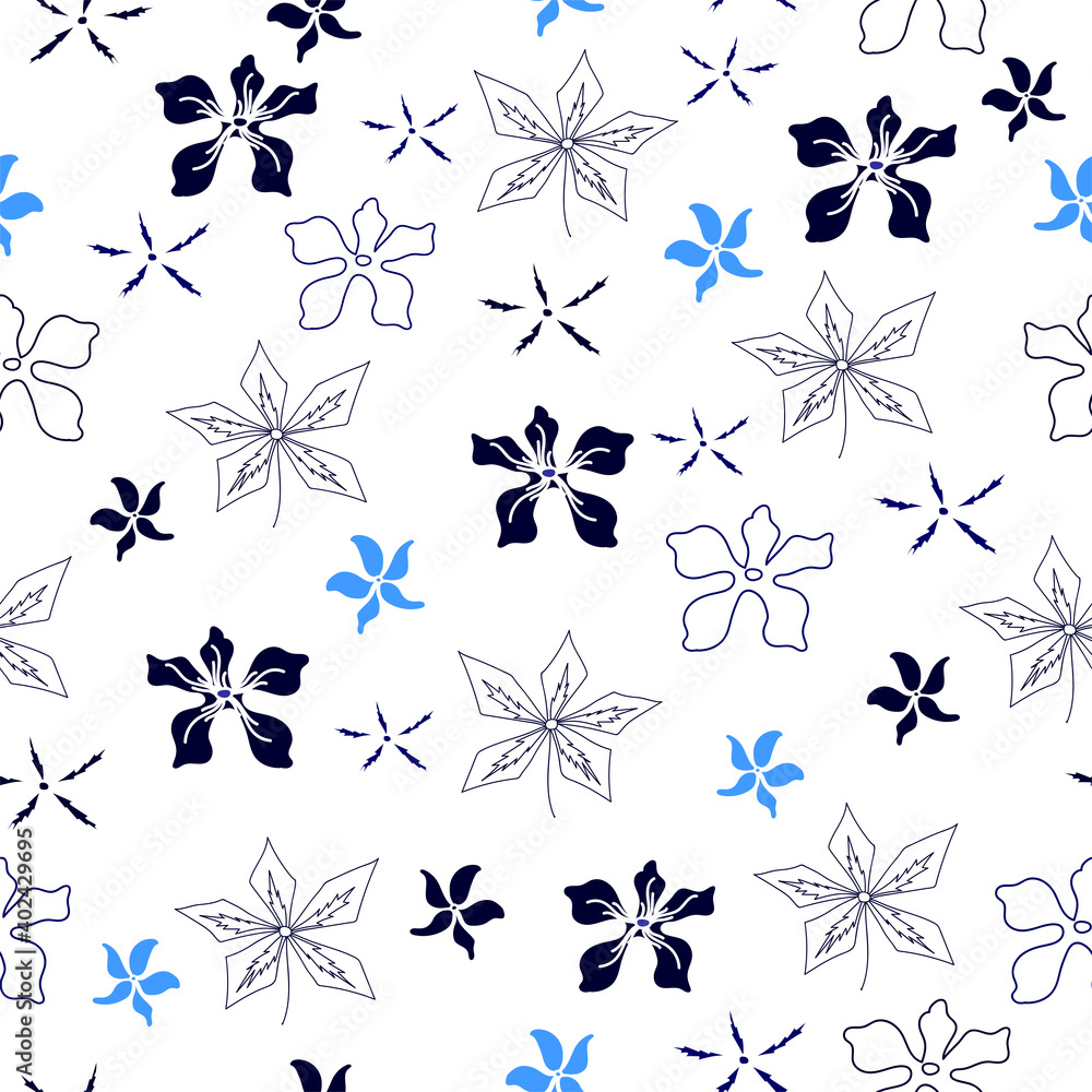 Poster Seamless pattern with blue flowers on a white background. Hand drawn floral texture.