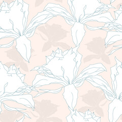 Seamless pattern with flowers. Hand drawn floral background. Artwork for textiles, fabrics, souvenirs, packaging and greeting cards.