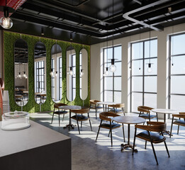 interior of a cafe restaurant , 3d render