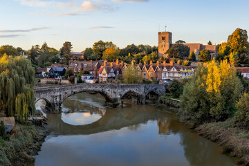 Aylesford village in Kent in autumn tints at sunset