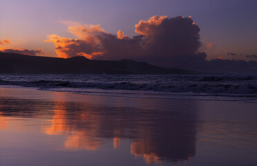 Beautiful sunset over Las Canteras beach in Las Palmas de Gran Canaria 
