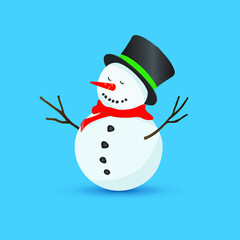 Snowman with hat and scarf isolated on blue background. Eps10 vector illustration.