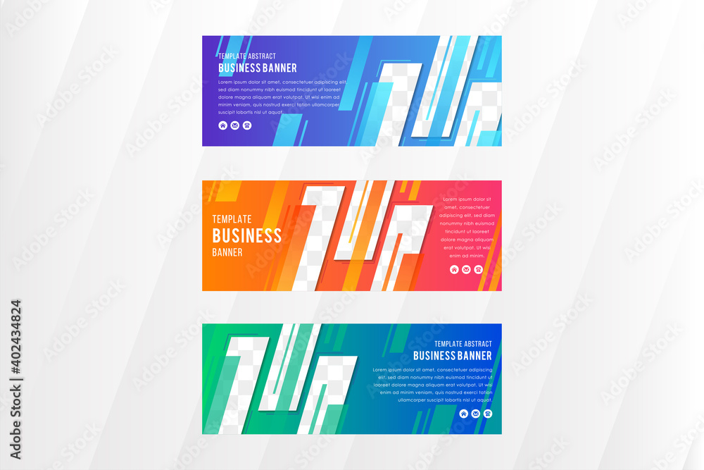 Poster set of abstract banner template design. horizontal layout with diagonal shape for space of photo. th