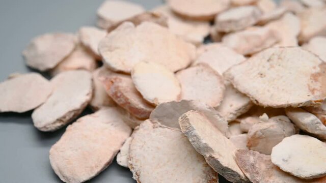 side angle pan view herb ShengBanXia or Pinelliae Rhizoma or raw Ternate Pinellia