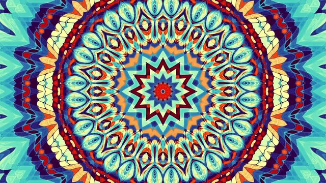 Transforming ornamental vintage mosaic Mandala. Seamless loop footage.