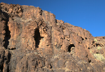 Gran Canaria, landscapes along the hiking route around the ravive Barranco Hondo, The Deep Ravine...