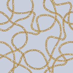 Seamless Golden Chain Pattern on light blue background