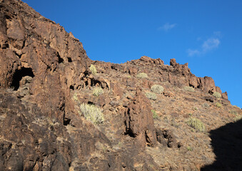 Gran Canaria, landscapes along the hiking route around the ravive Barranco Hondo, The Deep Ravine...