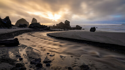 Sunset at a Rocky Beach, Northern California Coast - 402436059
