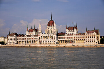 Fototapeta na wymiar The Hungarian Parliament on the Danube River in Budapest, Hungary
